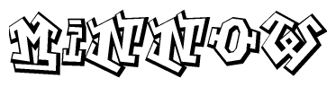 The image is a stylized representation of the letters Minnow designed to mimic the look of graffiti text. The letters are bold and have a three-dimensional appearance, with emphasis on angles and shadowing effects.
