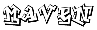 The image is a stylized representation of the letters Maven designed to mimic the look of graffiti text. The letters are bold and have a three-dimensional appearance, with emphasis on angles and shadowing effects.