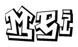 The image is a stylized representation of the letters Mei designed to mimic the look of graffiti text. The letters are bold and have a three-dimensional appearance, with emphasis on angles and shadowing effects.