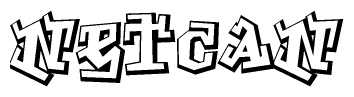 The image is a stylized representation of the letters Netcan designed to mimic the look of graffiti text. The letters are bold and have a three-dimensional appearance, with emphasis on angles and shadowing effects.