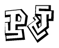 The clipart image depicts the word Pj in a style reminiscent of graffiti. The letters are drawn in a bold, block-like script with sharp angles and a three-dimensional appearance.