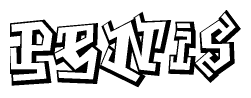 The clipart image depicts the word Penis in a style reminiscent of graffiti. The letters are drawn in a bold, block-like script with sharp angles and a three-dimensional appearance.
