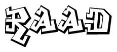 The image is a stylized representation of the letters Raad designed to mimic the look of graffiti text. The letters are bold and have a three-dimensional appearance, with emphasis on angles and shadowing effects.