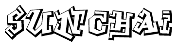 The image is a stylized representation of the letters Sunchai designed to mimic the look of graffiti text. The letters are bold and have a three-dimensional appearance, with emphasis on angles and shadowing effects.