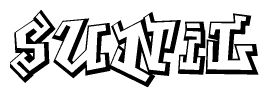 The image is a stylized representation of the letters Sunil designed to mimic the look of graffiti text. The letters are bold and have a three-dimensional appearance, with emphasis on angles and shadowing effects.