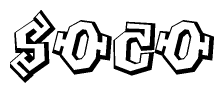 The clipart image depicts the word Soco in a style reminiscent of graffiti. The letters are drawn in a bold, block-like script with sharp angles and a three-dimensional appearance.