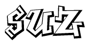 The clipart image depicts the word Suz in a style reminiscent of graffiti. The letters are drawn in a bold, block-like script with sharp angles and a three-dimensional appearance.
