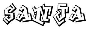 The clipart image depicts the word Sanja in a style reminiscent of graffiti. The letters are drawn in a bold, block-like script with sharp angles and a three-dimensional appearance.