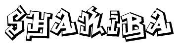 The clipart image depicts the word Shakiba in a style reminiscent of graffiti. The letters are drawn in a bold, block-like script with sharp angles and a three-dimensional appearance.