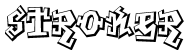The image is a stylized representation of the letters Stroker designed to mimic the look of graffiti text. The letters are bold and have a three-dimensional appearance, with emphasis on angles and shadowing effects.
