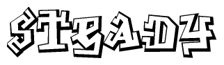 The clipart image depicts the word Steady in a style reminiscent of graffiti. The letters are drawn in a bold, block-like script with sharp angles and a three-dimensional appearance.