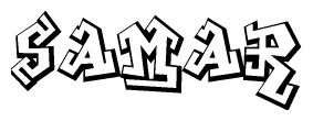 The image is a stylized representation of the letters Samar designed to mimic the look of graffiti text. The letters are bold and have a three-dimensional appearance, with emphasis on angles and shadowing effects.