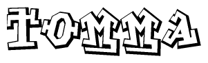 The clipart image depicts the word Tomma in a style reminiscent of graffiti. The letters are drawn in a bold, block-like script with sharp angles and a three-dimensional appearance.