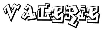 The clipart image depicts the word Valerie in a style reminiscent of graffiti. The letters are drawn in a bold, block-like script with sharp angles and a three-dimensional appearance.