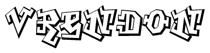 The clipart image depicts the word Vrendon in a style reminiscent of graffiti. The letters are drawn in a bold, block-like script with sharp angles and a three-dimensional appearance.