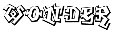 The clipart image depicts the word Wonder in a style reminiscent of graffiti. The letters are drawn in a bold, block-like script with sharp angles and a three-dimensional appearance.