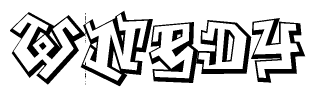 The clipart image depicts the word Wnedy in a style reminiscent of graffiti. The letters are drawn in a bold, block-like script with sharp angles and a three-dimensional appearance.