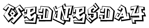 The clipart image depicts the word Wednesday in a style reminiscent of graffiti. The letters are drawn in a bold, block-like script with sharp angles and a three-dimensional appearance.