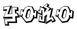 The image is a stylized representation of the letters Yoko designed to mimic the look of graffiti text. The letters are bold and have a three-dimensional appearance, with emphasis on angles and shadowing effects.