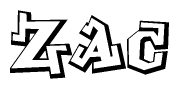 The clipart image depicts the word Zac in a style reminiscent of graffiti. The letters are drawn in a bold, block-like script with sharp angles and a three-dimensional appearance.
