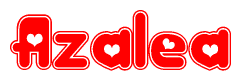 The image is a clipart featuring the word Azalea written in a stylized font with a heart shape replacing inserted into the center of each letter. The color scheme of the text and hearts is red with a light outline.