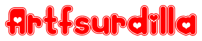 The image displays the word Artfsurdilla written in a stylized red font with hearts inside the letters.