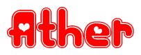 The image is a clipart featuring the word Ather written in a stylized font with a heart shape replacing inserted into the center of each letter. The color scheme of the text and hearts is red with a light outline.