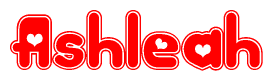 The image displays the word Ashleah written in a stylized red font with hearts inside the letters.