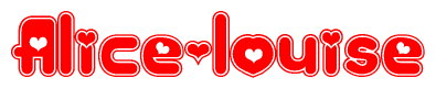 The image displays the word Alice-louise written in a stylized red font with hearts inside the letters.