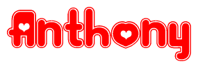 The image displays the word Anthony written in a stylized red font with hearts inside the letters.