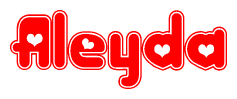 The image displays the word Aleyda written in a stylized red font with hearts inside the letters.