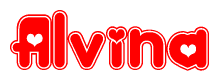 The image displays the word Alvina written in a stylized red font with hearts inside the letters.