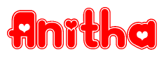 The image displays the word Anitha written in a stylized red font with hearts inside the letters.