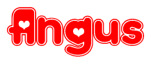 The image is a clipart featuring the word Angus written in a stylized font with a heart shape replacing inserted into the center of each letter. The color scheme of the text and hearts is red with a light outline.