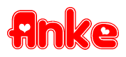 The image displays the word Anke written in a stylized red font with hearts inside the letters.