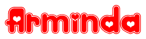 The image is a clipart featuring the word Arminda written in a stylized font with a heart shape replacing inserted into the center of each letter. The color scheme of the text and hearts is red with a light outline.