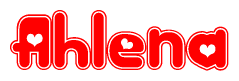 The image is a clipart featuring the word Ahlena written in a stylized font with a heart shape replacing inserted into the center of each letter. The color scheme of the text and hearts is red with a light outline.