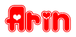 The image is a clipart featuring the word Arin written in a stylized font with a heart shape replacing inserted into the center of each letter. The color scheme of the text and hearts is red with a light outline.