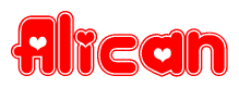 The image displays the word Alican written in a stylized red font with hearts inside the letters.