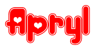 The image is a clipart featuring the word Apryl written in a stylized font with a heart shape replacing inserted into the center of each letter. The color scheme of the text and hearts is red with a light outline.