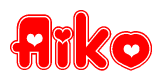 The image displays the word Aiko written in a stylized red font with hearts inside the letters.
