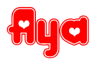 The image displays the word Aya written in a stylized red font with hearts inside the letters.