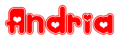 The image displays the word Andria written in a stylized red font with hearts inside the letters.