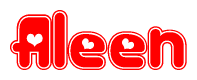 The image is a clipart featuring the word Aleen written in a stylized font with a heart shape replacing inserted into the center of each letter. The color scheme of the text and hearts is red with a light outline.