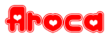 The image displays the word Aroca written in a stylized red font with hearts inside the letters.