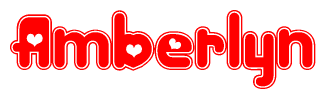 The image is a clipart featuring the word Amberlyn written in a stylized font with a heart shape replacing inserted into the center of each letter. The color scheme of the text and hearts is red with a light outline.