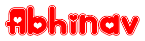 The image displays the word Abhinav written in a stylized red font with hearts inside the letters.