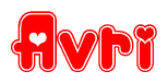 The image is a clipart featuring the word Avri written in a stylized font with a heart shape replacing inserted into the center of each letter. The color scheme of the text and hearts is red with a light outline.