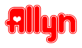 The image displays the word Allyn written in a stylized red font with hearts inside the letters.