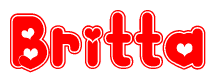 The image is a clipart featuring the word Britta written in a stylized font with a heart shape replacing inserted into the center of each letter. The color scheme of the text and hearts is red with a light outline.